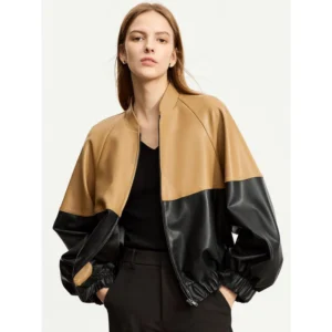 Autumn Baseball Leather Jacket for Women - Loose Fit Long Sleeve Coat