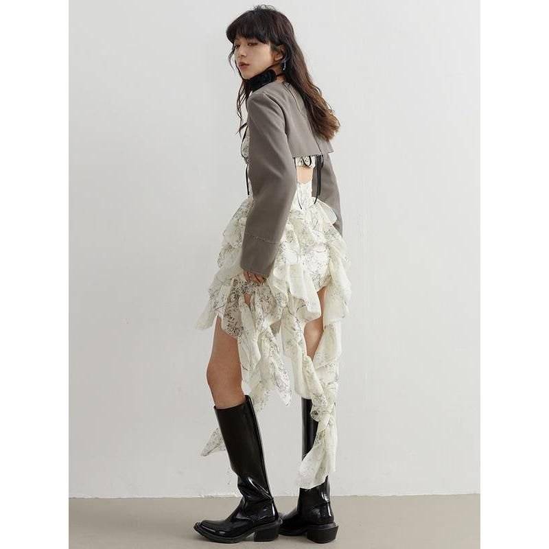 Colorful Printed Asymmetrical Mini Dress with Ruffles Fashion Dress Colorful Printed Asymmetrical Mini Dress with Ruffles