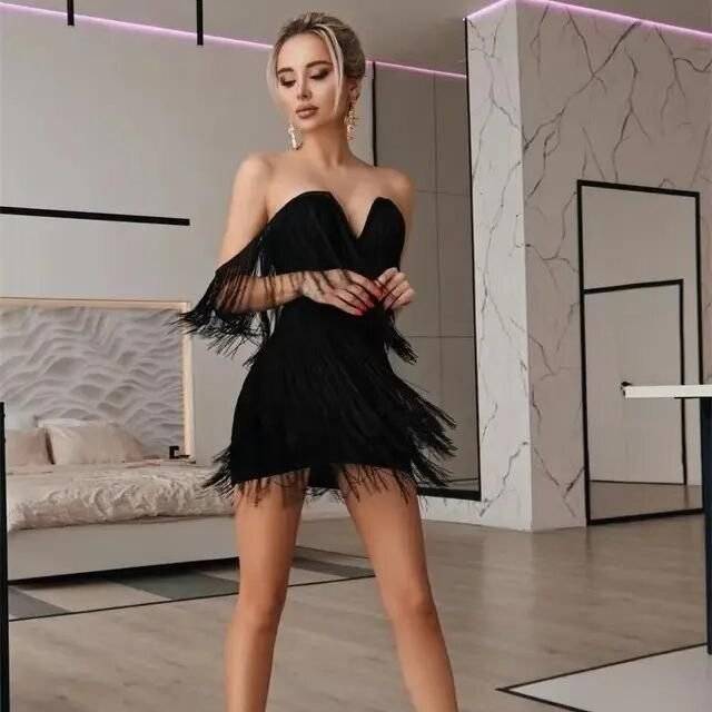 Elegant Tassel Bandage Bodycon Mini Dress Fashion Dress Elegant Tassel Bandage Bodycon Mini Dress