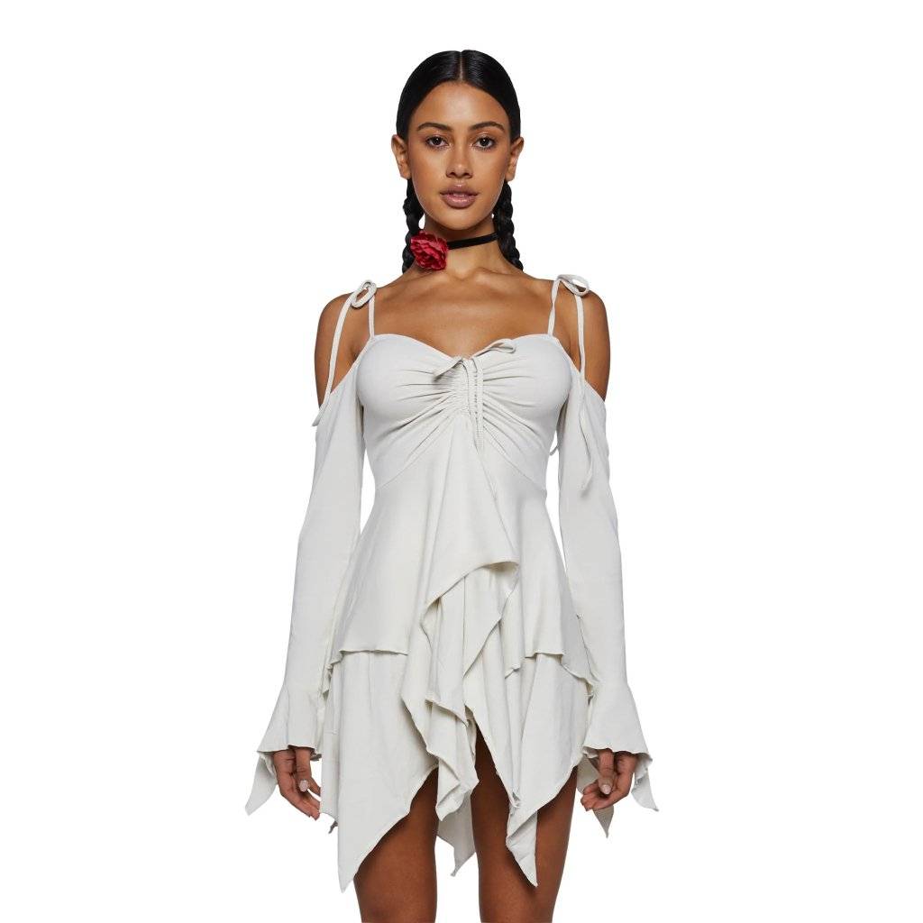 Gothic Strapless Off-Shoulder Mini Dress Fashion Dress Size: S|M|L|XL|XXL Color: White Gothic Strapless Off-Shoulder Mini Dress Size: S|M|L|XL|XXL Color: White
