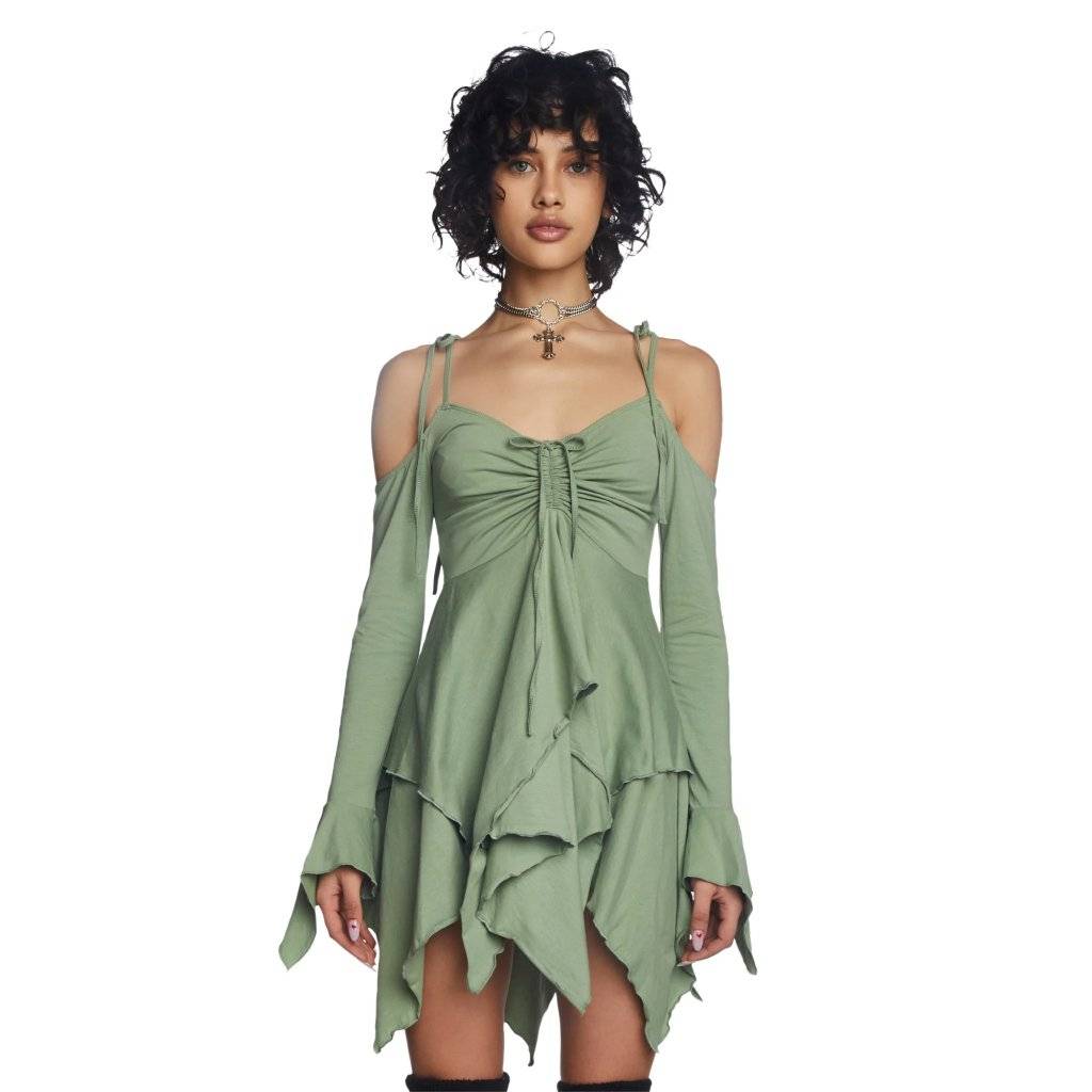 Gothic Strapless Off-Shoulder Mini Dress Fashion Dress Size: S|M|L|XL|XXL Color: Light Green Gothic Strapless Off-Shoulder Mini Dress Size: S|M|L|XL|XXL Color: Light Green