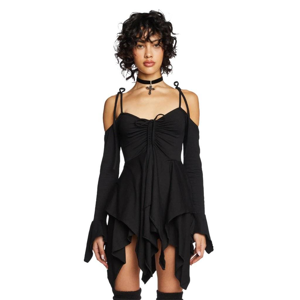 Gothic Strapless Off-Shoulder Mini Dress Fashion Dress Size: S|M|L|XL|XXL Color: Black Gothic Strapless Off-Shoulder Mini Dress Size: S|M|L|XL|XXL Color: Black