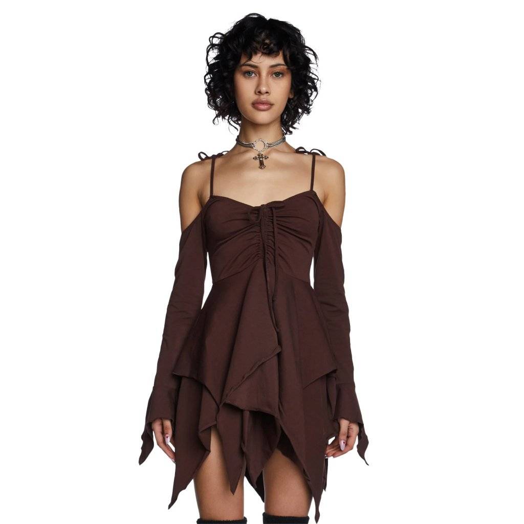 Gothic Strapless Off-Shoulder Mini Dress Fashion Dress Size: S|M|L|XL|XXL Color: Brown Gothic Strapless Off-Shoulder Mini Dress Size: S|M|L|XL|XXL Color: Brown