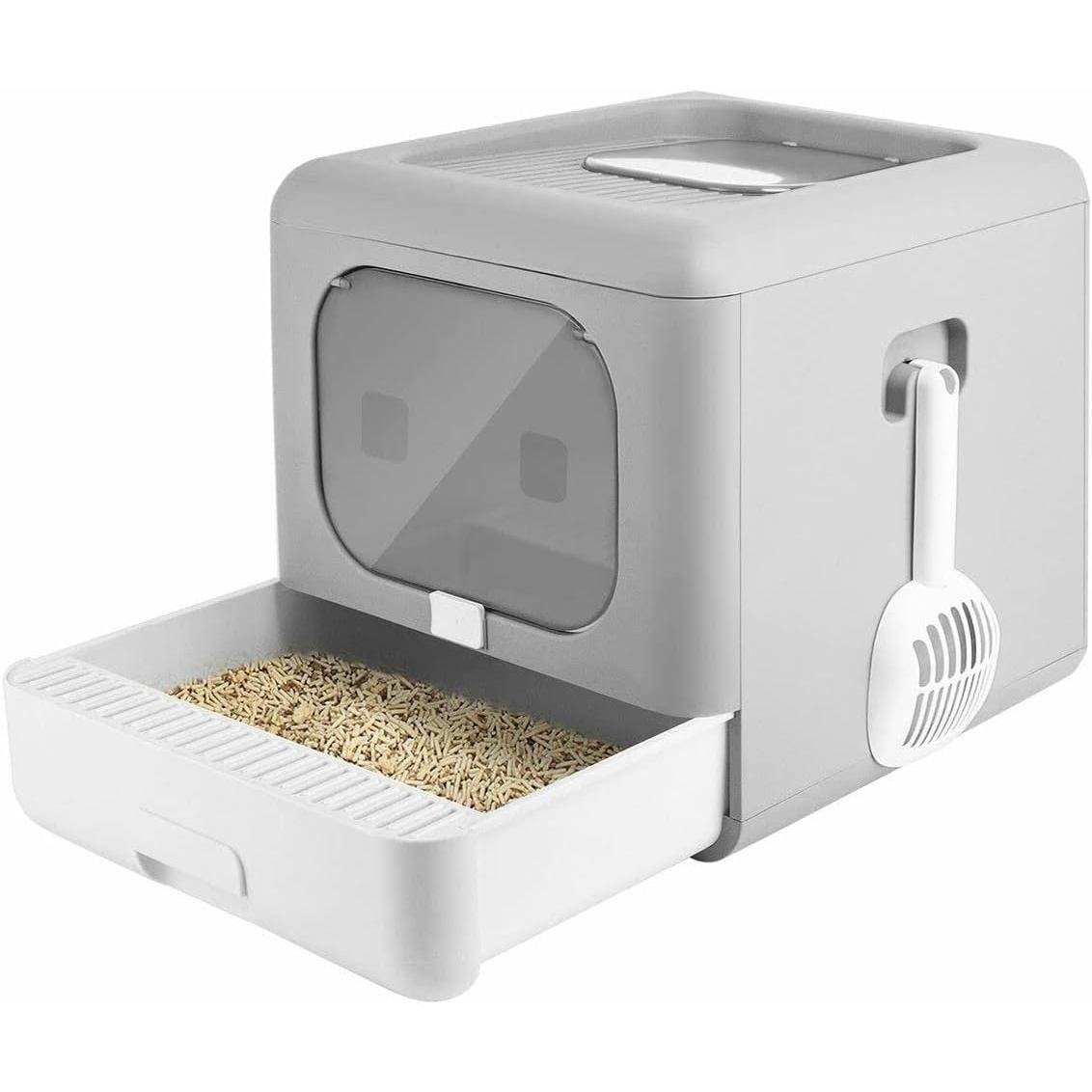 Cat Litter Box with Scoop & Tray Beds Best Deals Best Sellers Indoor Supplies Color: Grey & White Cat Litter Box with Scoop & Tray Color: Grey & White